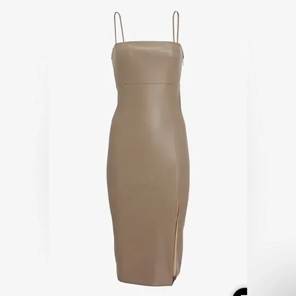 Express Body Contour Faux Leather Cami Midi Dress - Picture 4 of 11